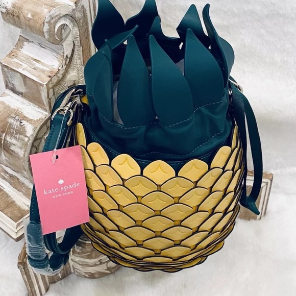 Kate Spade Pineapple Crossbody Bucket Bag Amazing Colada Novelty yellow green - Picture 7 of 14